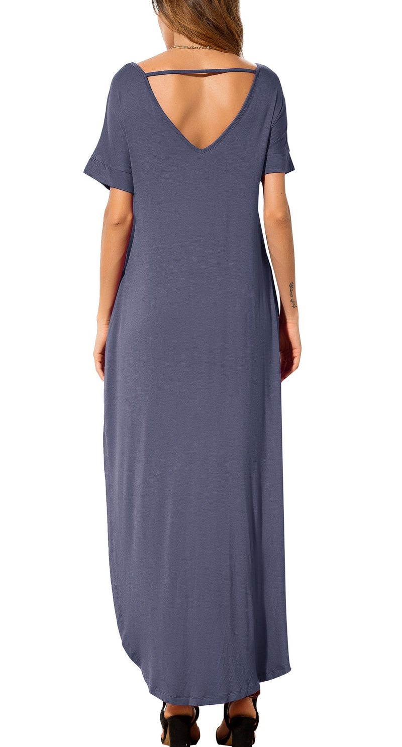 GRECERELLE Women Casual Sundresses Short Sleeve Shirt Dress Split Maxi Long Beach Dresses Travel Vacation 2025 Summer Outfits M, Purple Gray - Image 2